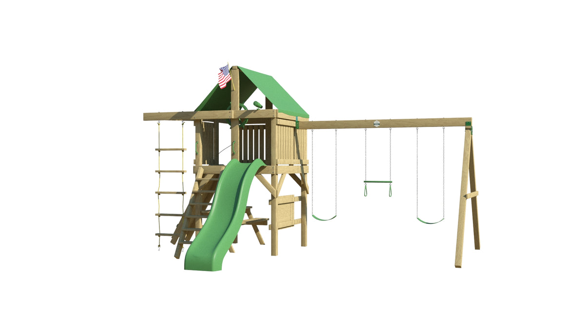 Premier Swing Set with Large Fort, Rock Climbing Wall, Trapeze - The  SwingSet Co.
