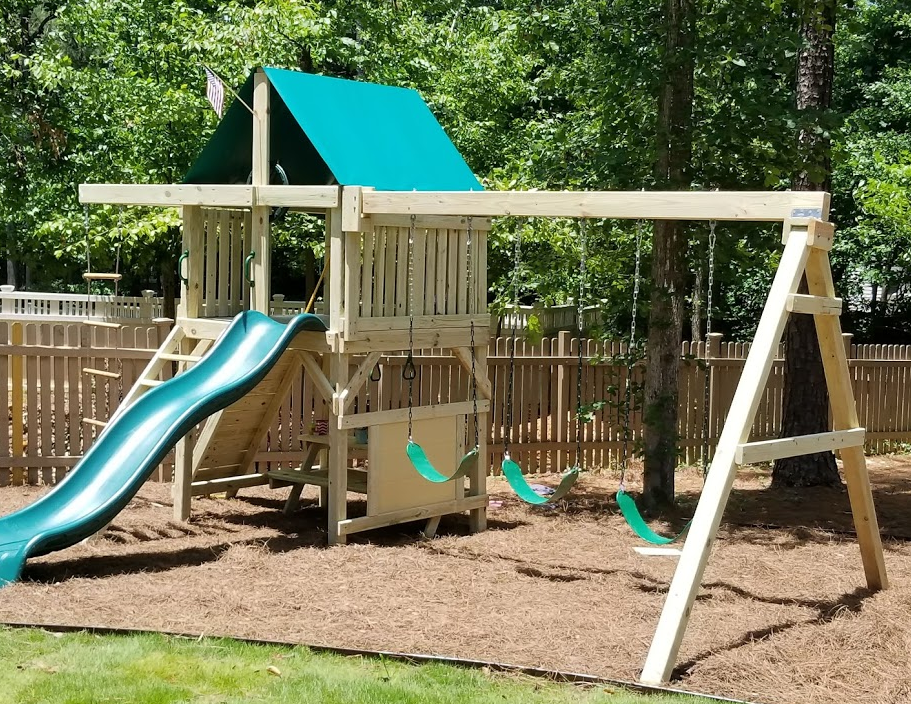 Premier Swing Set with Large Fort, Rock Climbing Wall, Trapeze - The ...