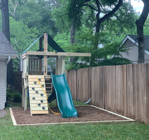 The Pioneer Space Saver Edition Swing Set from The SwingSet Co. is great for family time and friends for outdoor play. It is a great small backyard playset with many accessories for multiple activities including extra large fort, a belt swing, 10' wave slide and an under fort hammock.